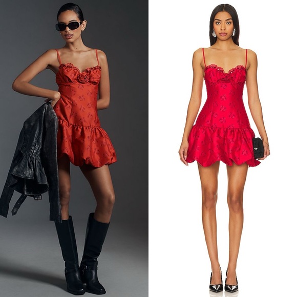 New NWT For Love & Lemons Annika Mini Dress – Red Rosette Lace Corset size S - Picture 1 of 11